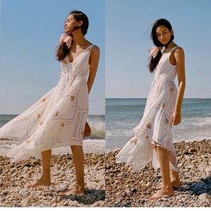 New Anthropologie Embroidered Patchwork Maxi Dress White Embroidered